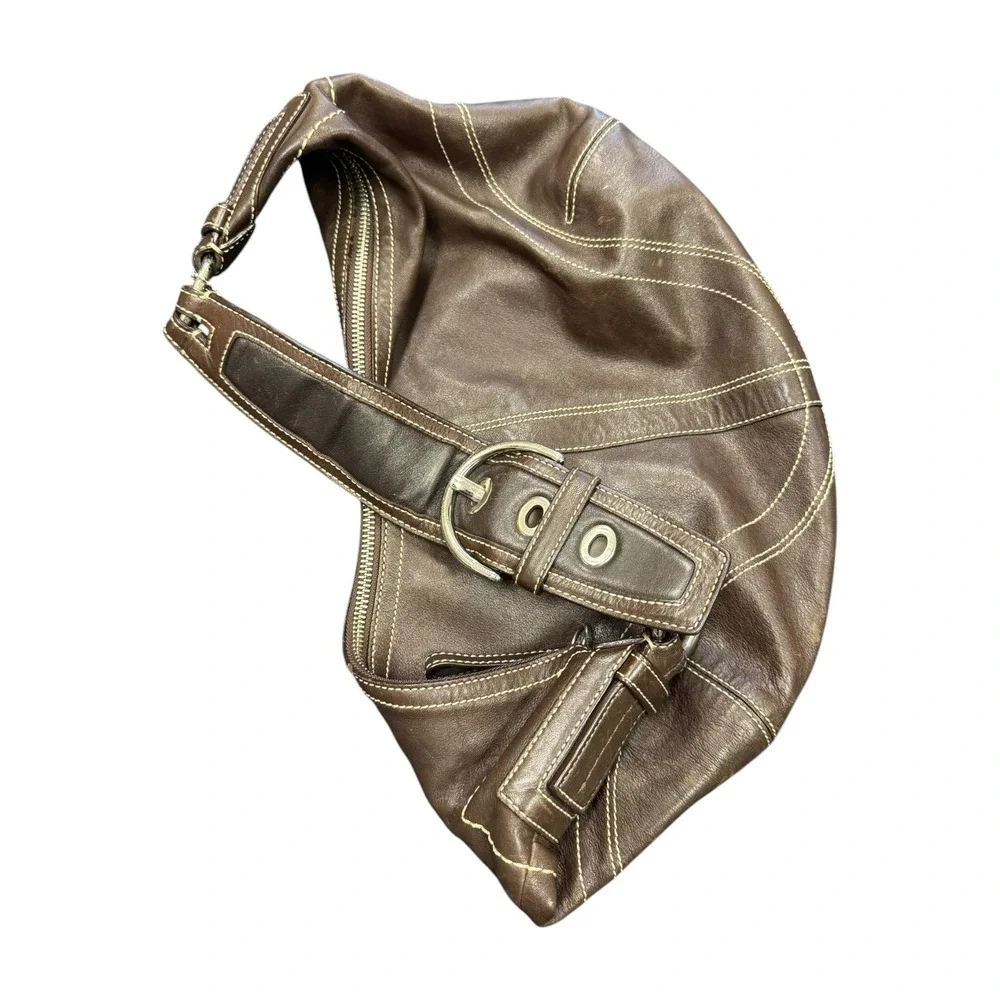Coach Ergo Hobo Bag Womens Large Brown Fair Leather Contrast Stitch 10332